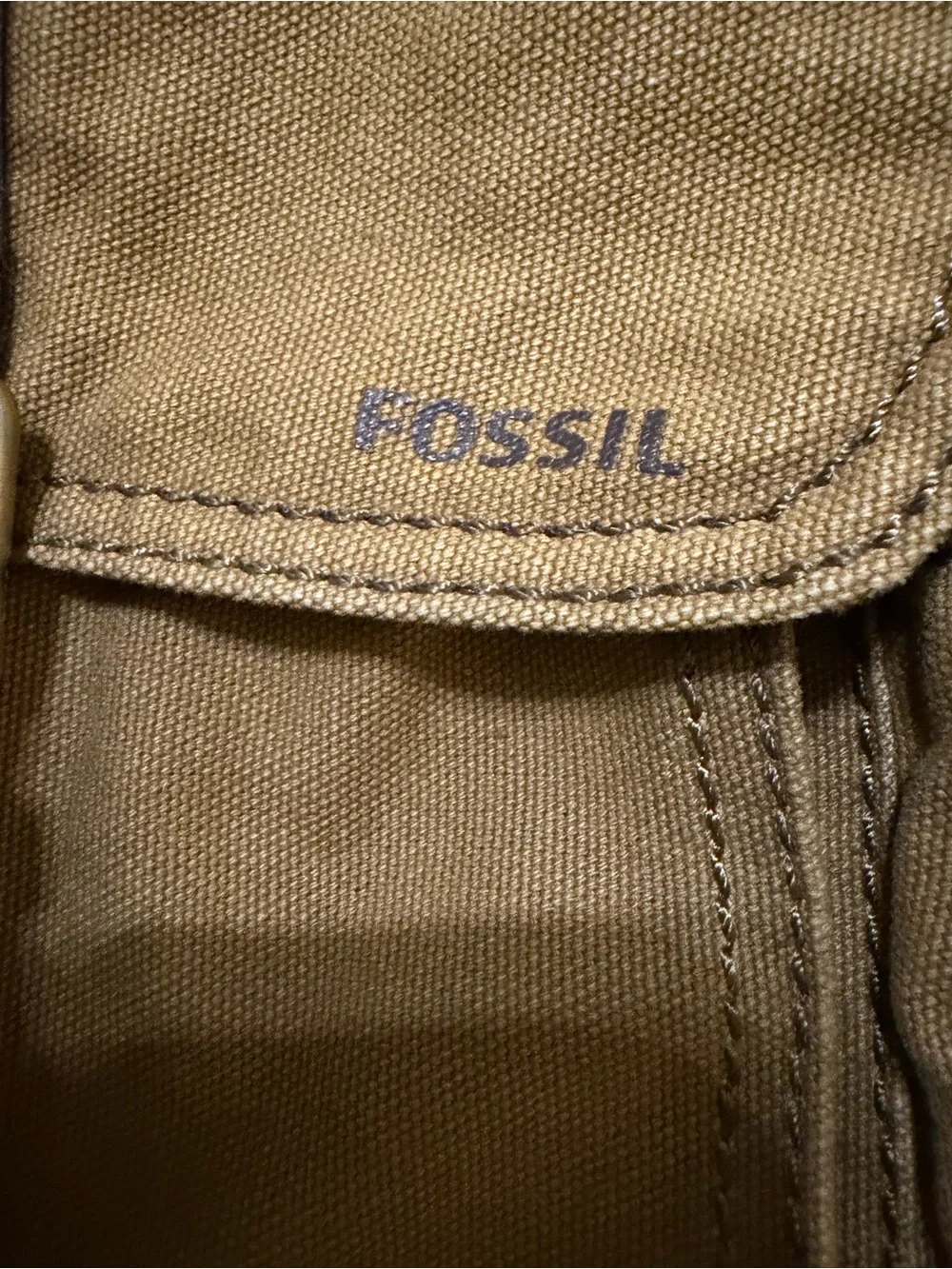 Fossil Men's Tan Canvas Messenger Bag with Dark Brown Accents